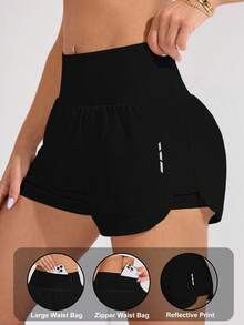 Velisys Velisys Solid Color High Waist Asymmetric Hem Sports Shorts, Spring/Summer - Multicolor - View 7