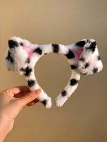 Soft Fluffy Headband With Dog Ears - Cute Spotted Pattern For Skincare, Sleep, Party & Cosplay, Funny Hair Accessory - Multicolor - View 6