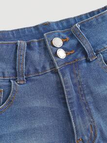 Girlism Pantalones cortos vaqueros de cargo con bolsillo con solapa, cintura baja, rasgados, lavado claro, para adolescentes, primavera-verano, estilo boho, para playa, conciertos, festivales, Día de San Valentín, de tela elástica, cintura baja, ajustados para mujer, verano - Azul lavado medio - Ver 5