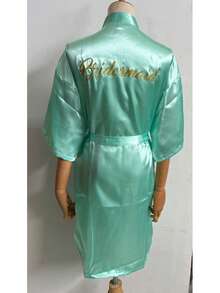 Wedding Party BathRobe With Golden Letters Kimono Pajamas Bridesmaid Robe Dressing Gown, Suitable For Bride, Bridesmaids, Vacation, Party, Birthday - Multicolor - View 23