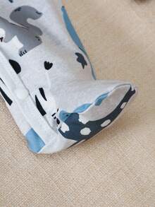 3pcs/Set Newborn Infant Romper Cute Cartoon Giraffe Zebra Striped Star Print Long Sleeve Footie Pajamas Baby Boys Girls Sleepwear Set - Multicolor - View 4