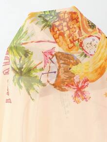 Swim Vcay 女士三件套泳装：水果印花挂脖比基尼上衣，网纱罩衫，甜美时尚，适合海滩度假 - 彩色 - 查看 6