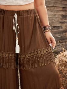 Ceyna Quần dài trơn màu cỡ lớn kiểu dáng thường ngày - màu nâu - Xem 3