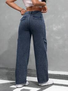 SHEIN Unity Women's Casual Cargo Pocket Jeans - Dark Wash - View 2