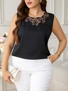 Reflora 大码女式背心，优雅无袖背心，黑色带花卉饰边，适合春、夏、秋季嘉年华服装，2026年嘉年华女装造型 - 黑色 - 查看 7