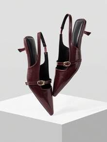 Mnmlis Damen Rückenfreie, bequeme Spitzschuh-Pumps mit 4,5cm Absatz, Berufsanzug passende Damenschuhe in Weinrot - Bordeaux - Übersicht 5