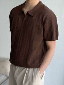 DAZY 男士纯棕色短袖针织衫，夏季 - 棕色 - 查看 3