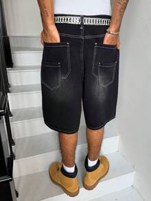 Manfinity Hypemode Unisex American Hip Hop Style Denim Shorts With Pockets - Black - View 8