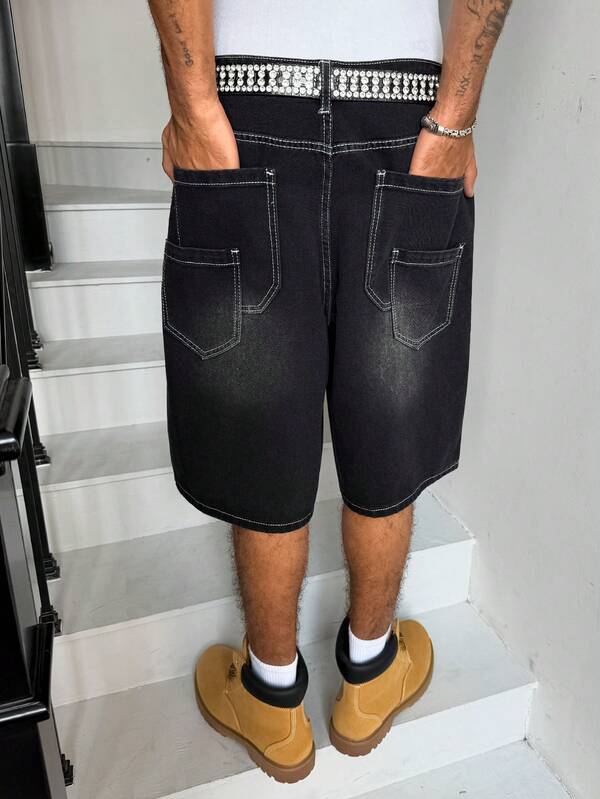 Manfinity Hypemode Unisex American Hip Hop Style Denim Shorts With Pockets