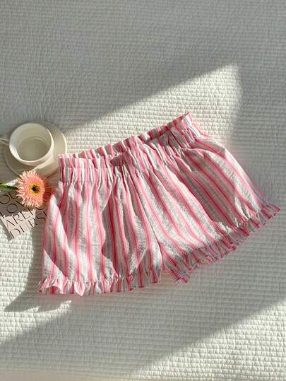 Comfortcana 2026 New Arrival Spring/Summer Women's Striped Elastic Waist Casual Versatile Daily Wear Shorts Summer Outfits For Women Spring Clothes Women Beach Outfits For Women Beach Shorts Going Out Outfits Vacation Outfits Women Pink Shorts