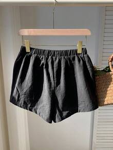 SHEIN EZwear 大尺碼女款梭織運動短褲 - 黑色 - 查看 2