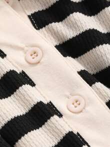 DAZY 少女休闲条纹短袖连衣裙，春夏款 - 黑色 - 查看 7