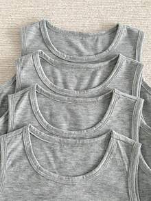 SHEIN 4件套 男童简约纯色舒适无袖打底衫 - 灰色 - 查看 3