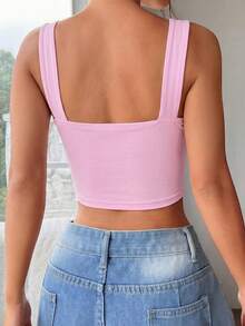 SHEIN EZwear Sleeveless Fashion Versatile Women's Camisole Top, Draped Neckline Design, Ruffle Trim, Spring/Summer - Pink - View 2