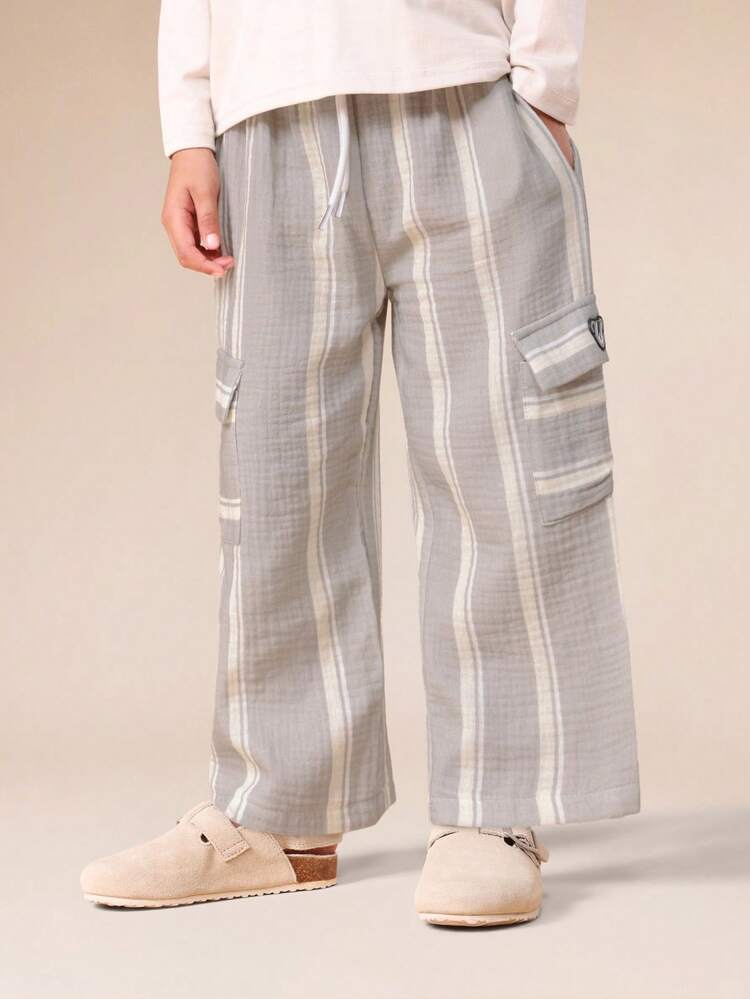 Striped Wide Leg Cargo Pants With Pockets