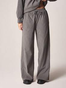 MISSGUIDED Damen gerippte Cord Weite Bein Jogginghose mit Kordelzug Taille, Lässig Komfort Loungehose Herbst Winter Mode - marineblau - Übersicht 1