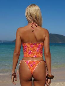 Swim Mod Bộ bikini hai mảnh xuyên biên giới châu Âu và Mỹ mới về mùa hè, áo crop top viền tương phản và quần tam giác có dây rút tương phản, áo hai dây nâng đỡ, bộ đồ bơi bikini cho bé gái, ngọt ngào cho spa, bãi biển, kỳ nghỉ, bikini màu hồng và cam, bộ bikini phong cách Boho, bộ bikini đi nghỉ mát, bikini họa tiết hoa, tankini Y2K, đồ bơi kiểu phương Tây, bộ bikini màu cam, đồ bơi một mảnh màu cam, bikini họa tiết hoa màu cam, áo bikini buộc cổ. - Nhiều màu - Xem 8