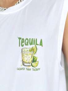Ngobest Haus Ngobest Haus Men's Casual Sleeveless Tank Top, Thin Breathable Wicking Sports Top With Creative Tequila Pattern, Round Neck, Elastic, Suitable For Gym Workout Or Layering, Summer - White - View 3