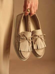 Rosivie Women's Comfortable Casual Round Toe Flat Slip-On Loafers, Khaki Knitted Moccasin Shoes, Fashionable And For Vacation Valentine's Day - Khaki - View 2