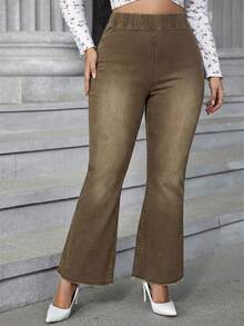 EMERY ROSE Women's High Waist Casual Versatile Daily Wear Flare Jeans - Coffee Brown - View 1