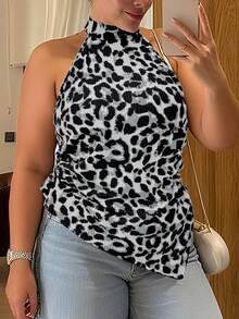 Vionelle Camiseta sin mangas de talla grande con estampado de leopardo elegante para mujer - Blanco - Ver 1