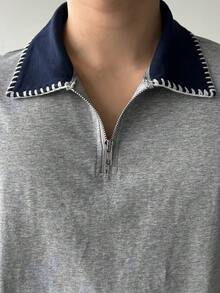 DAZY Men's Grey Patchwork Collar Design T-Shirt, Summer - Multicolor - View 3