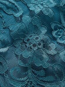 ZEYLAH 优雅蕾丝拼接褶裥长袖衬衫领连衣裙，春夏款 - 水鴨藍 - 查看 6