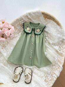 Đầm cổ Peter Pan họa tiết hoa dễ thương cho bé gái sơ sinh, thích hợp mặc đi nghỉ mát. - Nhiều màu - Xem 6