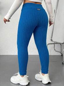 SHEIN EZwear Quần legging cạp cao, co giãn, màu xanh navy, cỡ lớn. - Xanh đậm - Xem 2