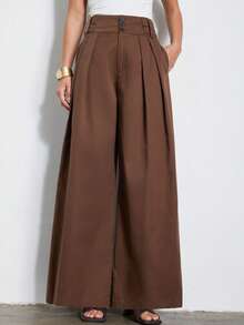Aveloria Modichic Women's Retro French Style Casual High Waist Long Suit Pants - Coffee Brown - View 3