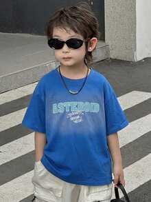 DAZY 男童圆领落肩短袖休闲宽松T恤 - 藍色 - 查看 5