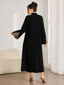 Al Najma Fashionable New Jacquard Modest Arabic Style Dress For Women - Black - View 3