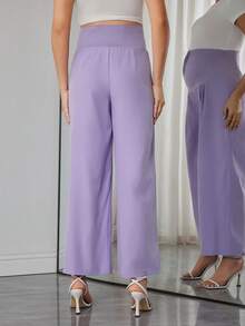 Momance Pantalones casuales de maternidad de unicolor, pantalones rectos con soporte para el vientre - Púrpura malva - Ver 2