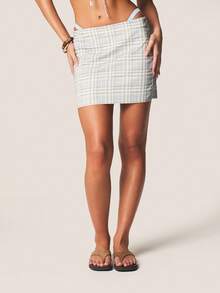 MISSGUIDED Women's Mini Plaid Skirt Bodycon Fitted High Waisted Check Pattern Stretch Denim Summer Style Club Party Casual - Multicolor - View 5