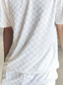 Ngobest Haus Ngobest Haus Ensemble t-shirt ample et short en jacquard de couleur unie d'été pour hommes, tenue confortable - Blanc - Voir 3