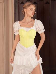 SHEIN Bralette de estilo retro Mori de mujer con jacquard - Amarillo - Ver 3