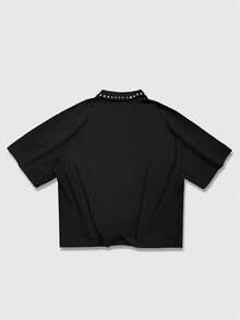 ROMWE MEN Street Life 男士极简印花短袖Polo衫 - 黑色 - 查看 2