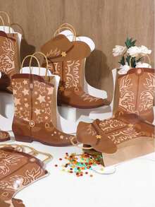4/8/16 chiếc túi giấy Kraft hình ủng và mũ cao bồi miền Tây có tay cầm - Quà tặng theo chủ đề Rodeo cho sinh nhật, tiệc độc thân và trang trí miền Tây hoang dã, nhiều màu sắc, thiết kế tự làm theo chủ đề miền Tây, mũ cao bồi - Nhiều màu - Xem 1