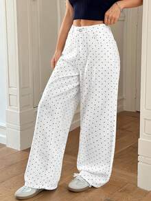 Rivivi 女士休闲波点印花宽松阔腿牛仔裤，适合通勤和度假穿着 - 白色 - 查看 3