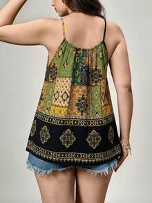 SHEIN LUNE Plus-Size Women'S Summer Boho Mothers Day Women Clothing Vintage Print Suspenders And Tank Tops Women Summer Clothes Renaissance Fair Tank Bohemian Tops For Women Boho Chic Women's Clothing Women's Tops For Summer Boho Style Clothes Women's Summer Outfits Women's Summer Tops Festival Tops For Women Ladies Casual Tops Patchwork Top For Women Boho Top For Women Spaghetti Strap Tops For Women Printed Tops For Women - Multicolor - View 2