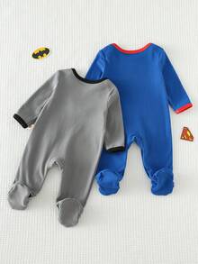 SUPERMAN X Cozy Pixies 新生儿男/女宝宝两件套图案针织柔软圆领长袖连体衣套装 - 彩色 - 查看 3