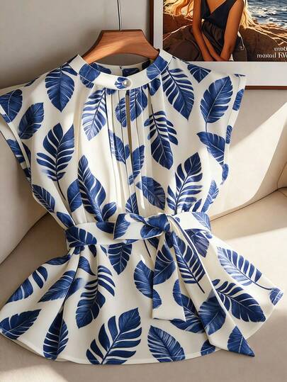 Franclia Casual Versatile Sleeveless Printed Tie-Up Blouse