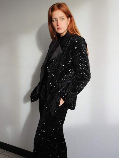 SILVIA DI SANTO 时尚设计宽松亮片面料拼布西装外套