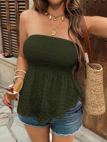 Serisse 女士纯色荷叶边下摆时尚百搭抹胸上衣，适合约会和外出穿着 - 軍綠色 - 查看 6