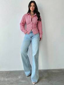 Firerie 女士蓝白条纹长袖衬衫，系带腰身，休闲通勤衬衫，度假衬衫，收腰条纹衬衫，适合春、夏、秋、冬四季穿着，优雅，度假风，波西米亚风，工作装 - 紅色 - 查看 8