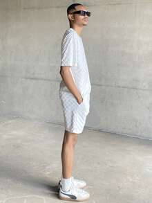 Ngobest Haus Ngobest Haus Ensemble t-shirt ample et short en jacquard de couleur unie d'été pour hommes, tenue confortable - Blanc - Voir 5