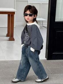 DAZY Young Boy Pocketed Button Casual Versatile Daily Wear Wide Leg Jeans - Medium Wash - View 4