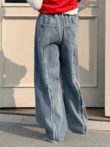 DAZY Tween Girls Distressed Washed Wide Leg Jeans - Blue - View 7