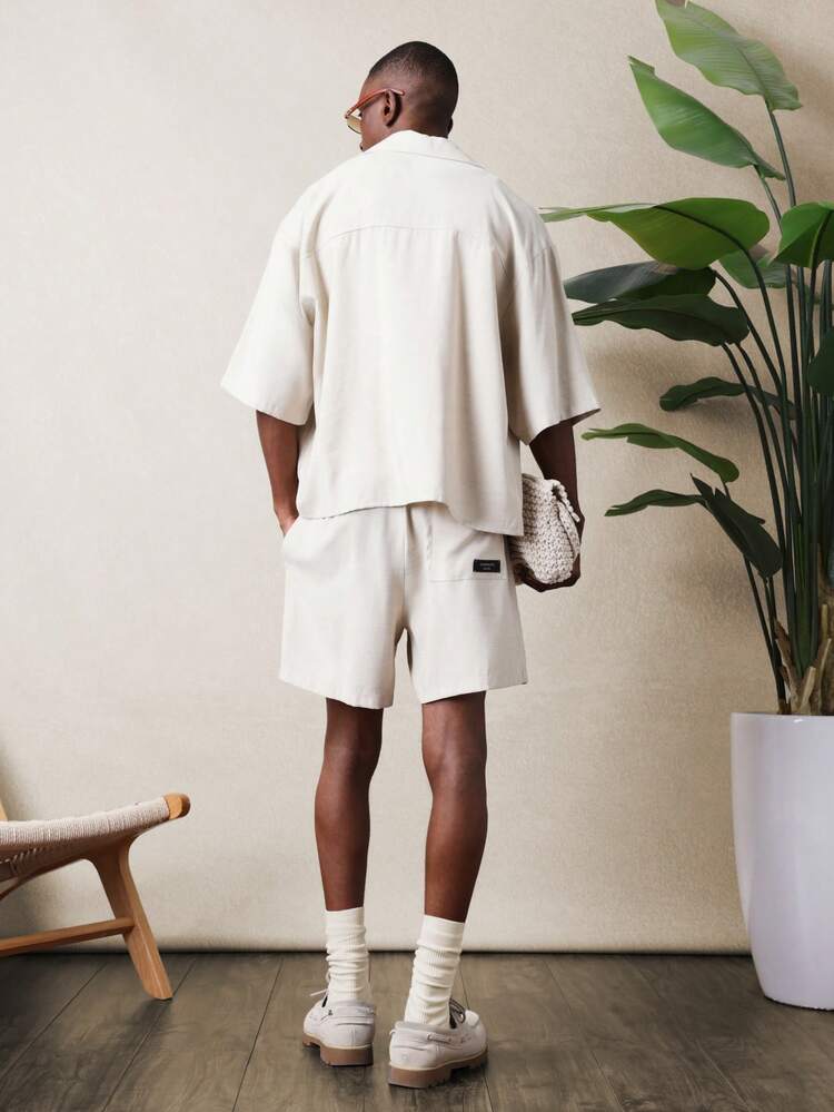 Cream Linen Shirt And Shorts Set