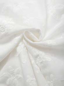 Linhara 女士春夏白色提花泡泡袖衬衫，侧边系带腰身设计，适合下午茶、野餐和约会。 - 白色 - 查看 5